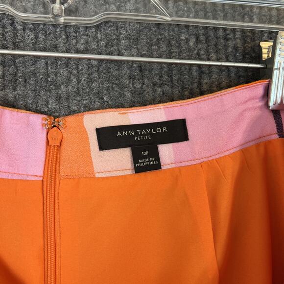 Ann Taylor Womens Orange Pink Twisted Plaid Pencil Skirt Size 12P Office Career - Picture 9 of 10